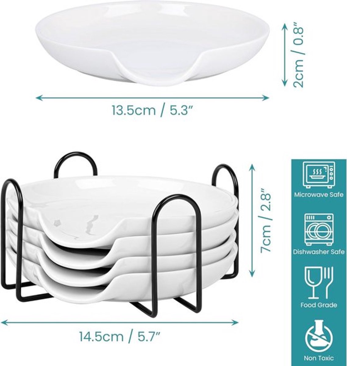 - Keramische lepelstandaards - Bestekhouder - Wit - Keukenwerkblad - Kooklepels - Spatels - 4 pak - Geschikt voor - Ronde trays - Houder voor kookwaren - 13,5 cm - Standaards met houder