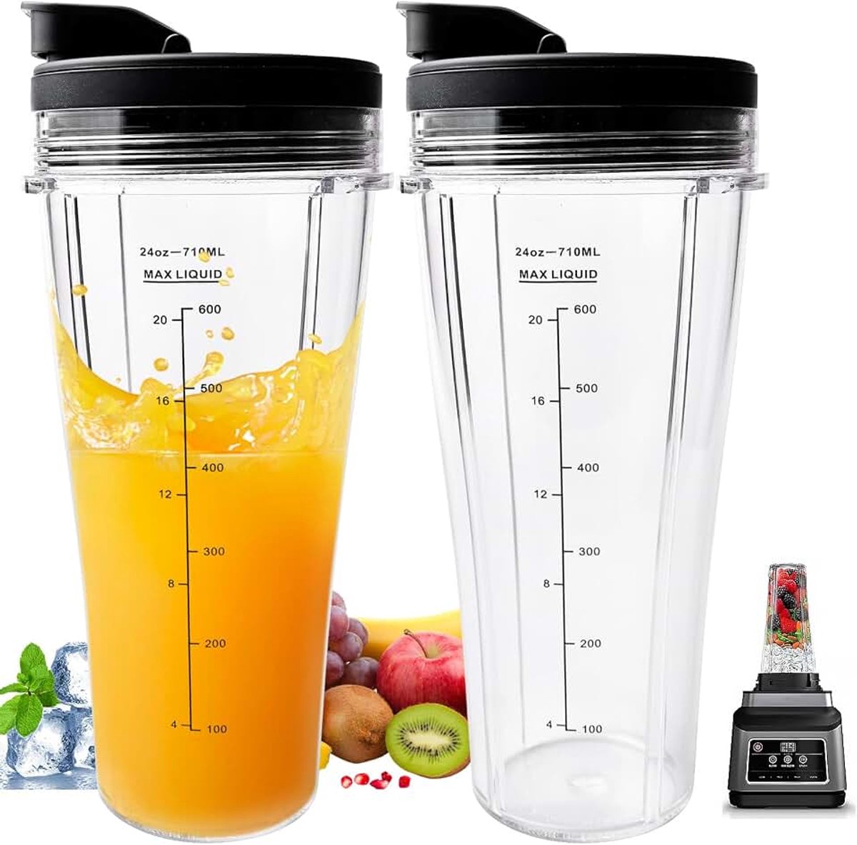 Set van 2 reservebekers voor Ninja, 710 ml, reservebekers voor Ninja-mixer, reservebeker met deksel voor Ninja-mixers, SS100, SS101, SS300
