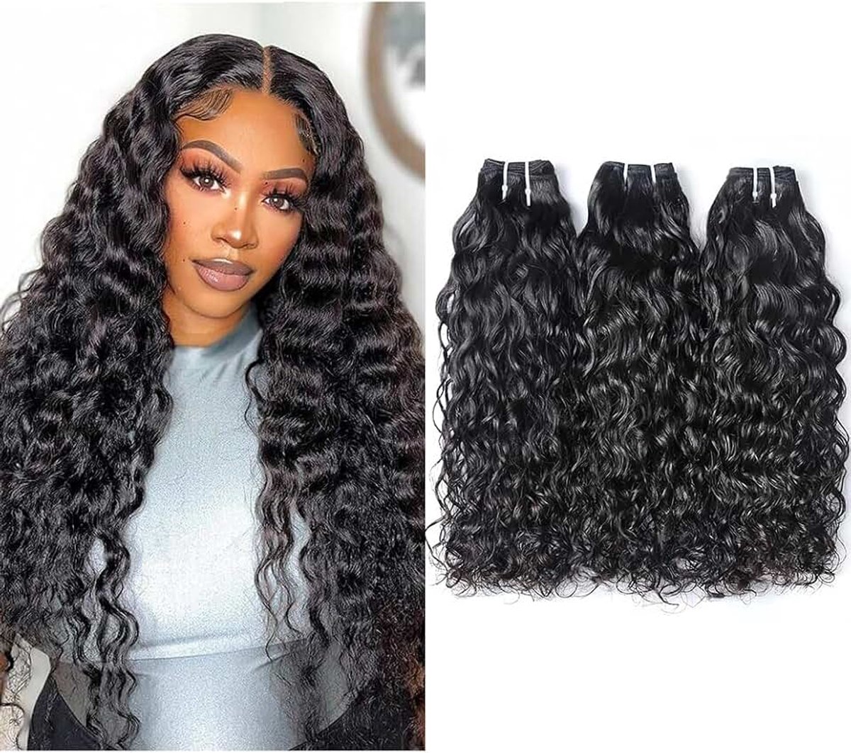 Wave Bundles Human Hair Short Brazilian Virgin Hair Bundles Double Weft Curly Human Hair Bundles Wet And Wavy Weave 3 Bundles Human Hair Total 300g 8 10 12 Inch