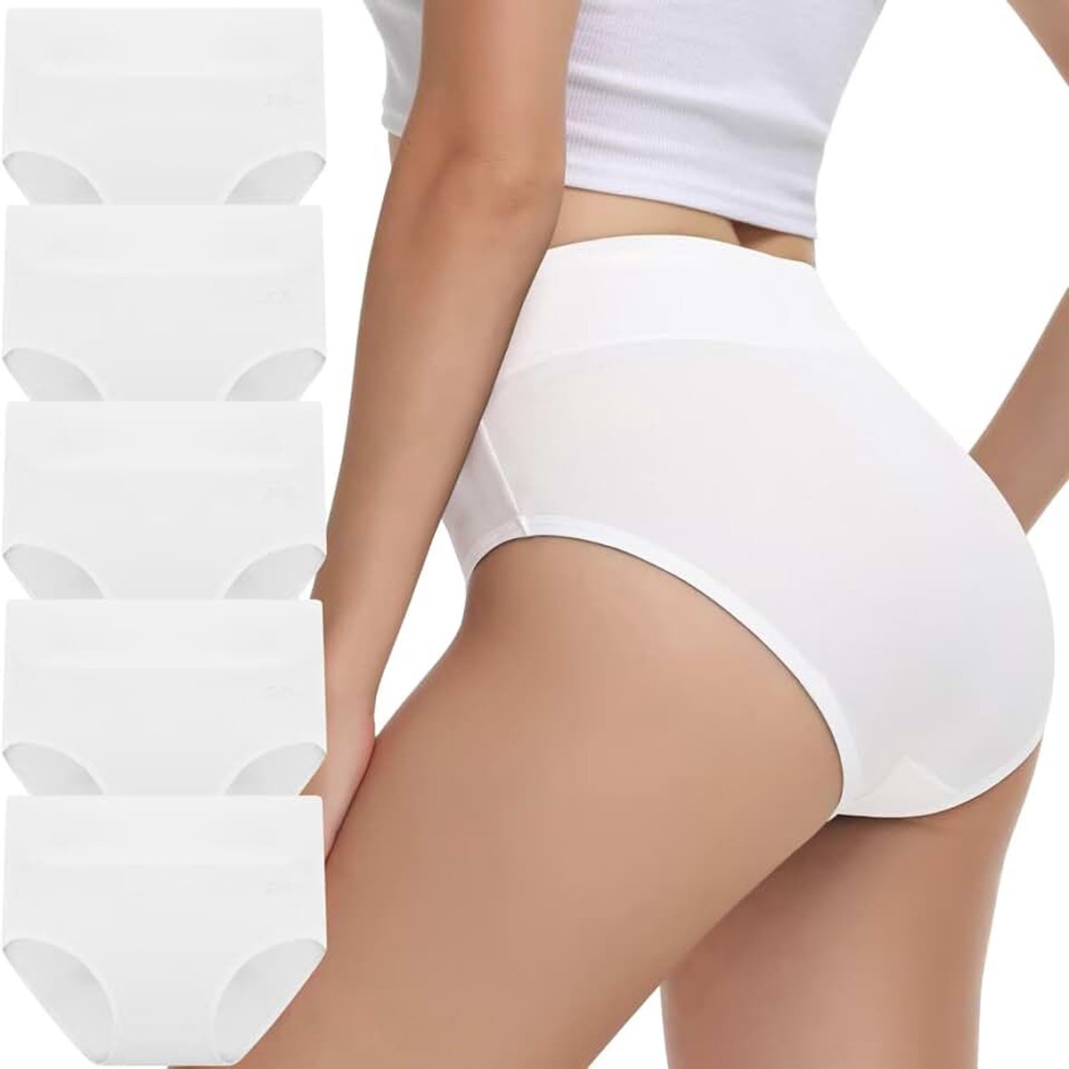 Damesslipjes, set van 5 stuks, hoge taille, ademend, elastisch, zacht