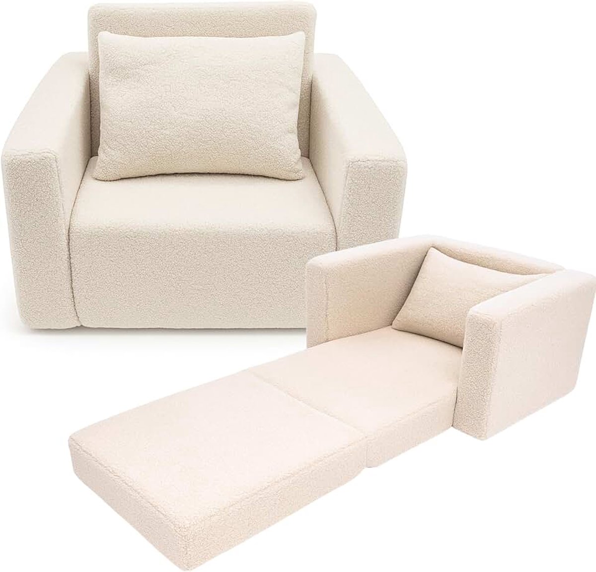 Kinderklapzetel | Mini-fauteuil, kinderstoel, comfortabele stoel | Meubels voor kinderkamer | (Teddy Beige)