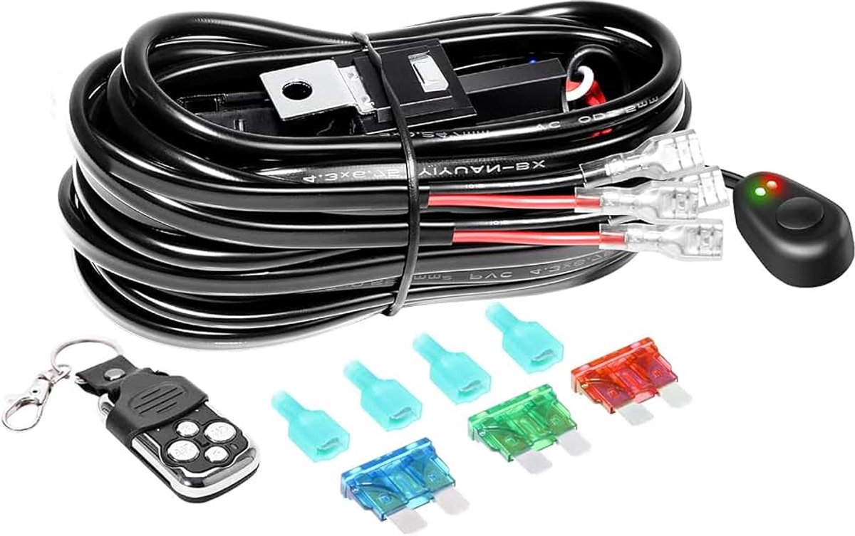 12V LED-lightbar stroboscoop bedradingsset, 16AWG 2 leiding | voor 2 lamp, DC 40A, voor auto offroad vrachtwagen SUV UTE ATV 4x4, voor mistlamp, spotlamp, werplamp, LED werklamp