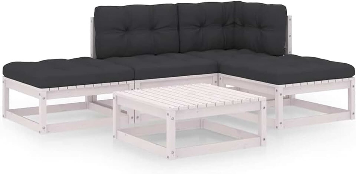 5-delige tuinbankset met kussens van massief grenenhout, slaapbank, slaapbank, buitenbanken voor buiten, voor tuin, outdoor-meubels