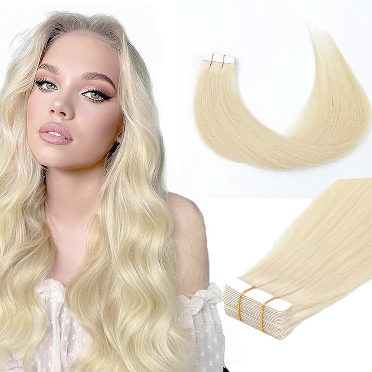 Haarextensies van echt haar, naadloze Remy-haarextensies, onzichtbare rechte tape-in haarextensie van echt haar, gladde haarverlenging (60#, 24 inch (60 cm) - 50 g)