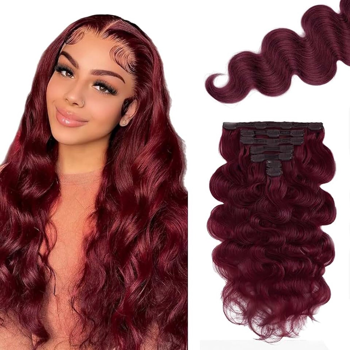 Wave Clip In Erweiterungen Echthaar Perücke Damen Human Hair Extensions #99J Burgundy Red Menschliches Haar Bundles With Minimal Shedding For Women 16 Inch