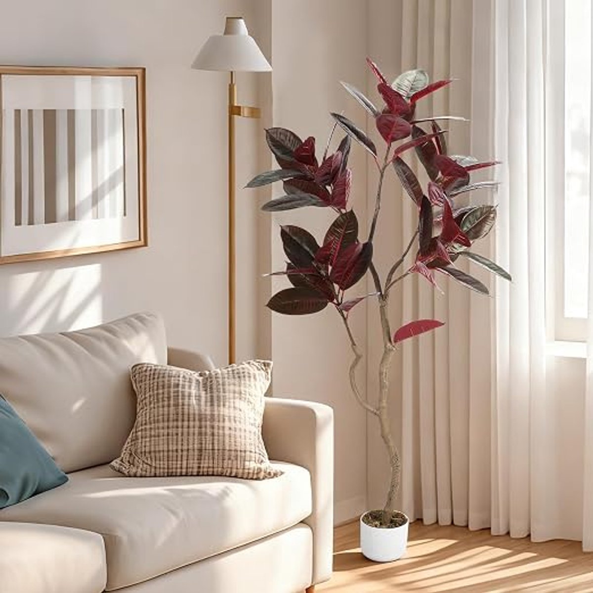 Triumpunpre - 155cm tropische kunstrubberplant PEVA bladeren met zwarte pot - onderhoudsvrije decoratieplant voor binnen en afgeschermd buitengebruik