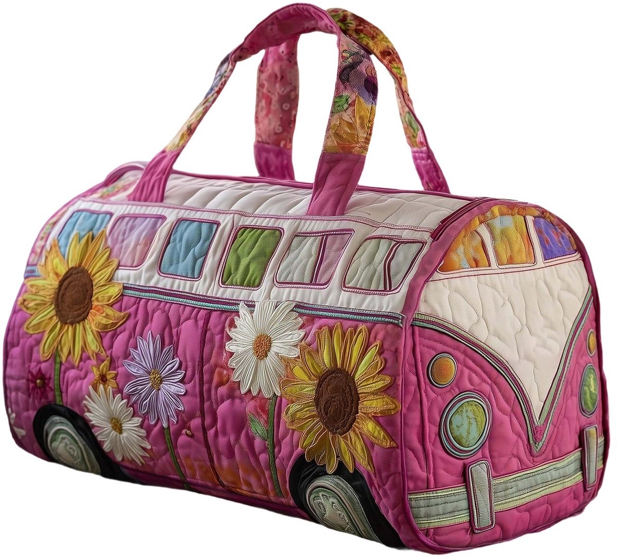 Textielen tas, retro bloemenprint in 3D-stijl, boho-stijl voor reizen en sport, meerkleurig, groot (18 x 9 x 9 inch)，Model 17