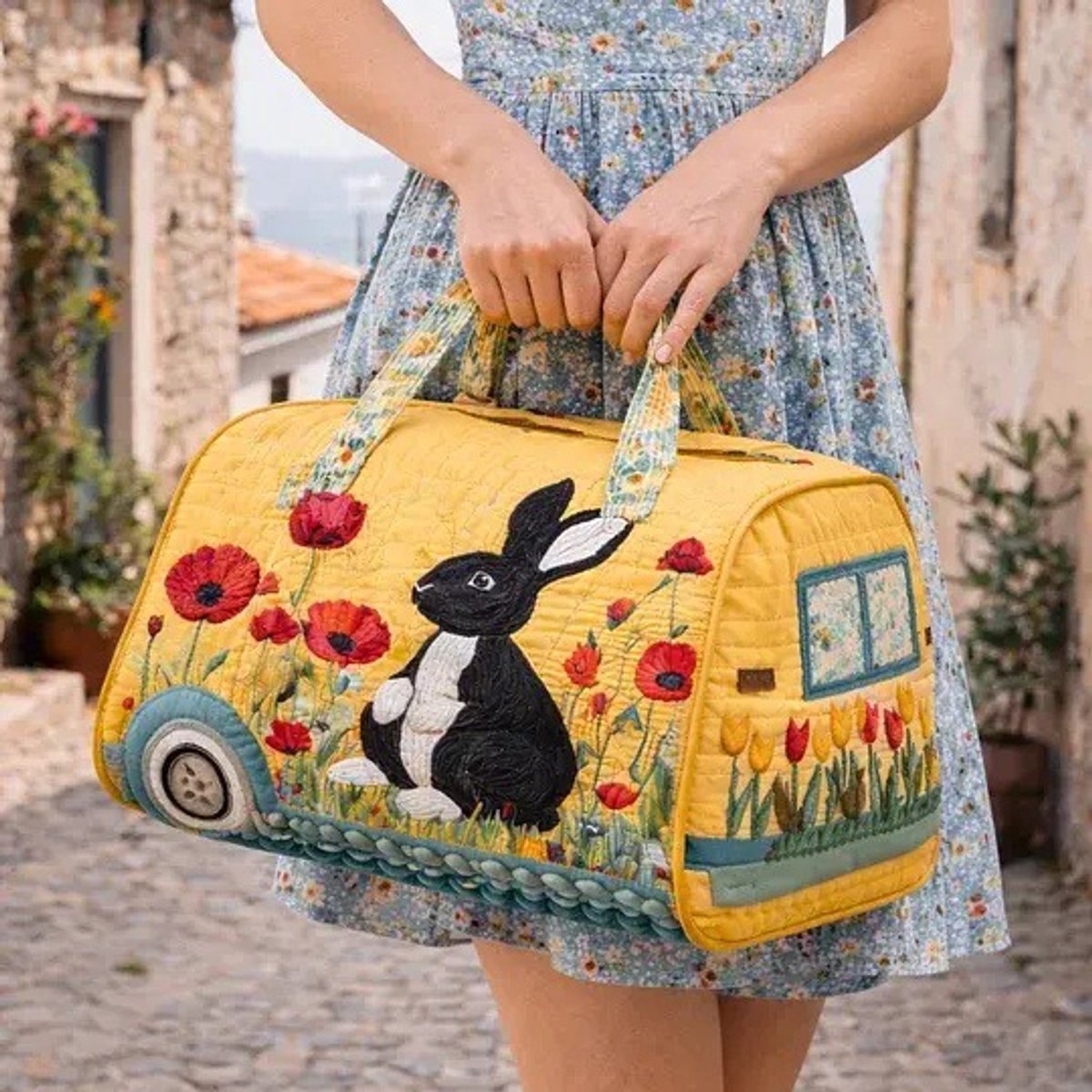 Textielen tas, retro bloemenprint in 3D-stijl, boho-stijl voor reizen en sport, meerkleurig, groot (18 x 9 x 9 inch)，164 modellen