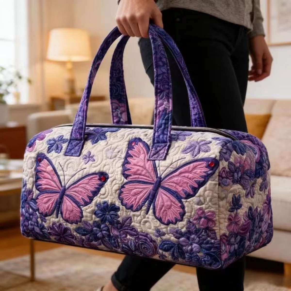 Textielen tas, retro bloemenprint in 3D-stijl, boho-stijl voor reizen en sport, meerkleurig, groot (18 x 9 x 9 inch)，85 modellen