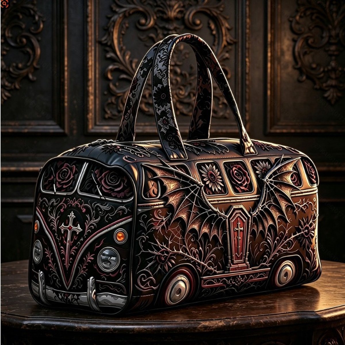 Textielen tas, retro bloemenprint in 3D-stijl, boho-stijl voor reizen en sport, meerkleurig, groot (18 x 9 x 9 inch)，Stijl 193,Halloween decoratie - Halloween thema