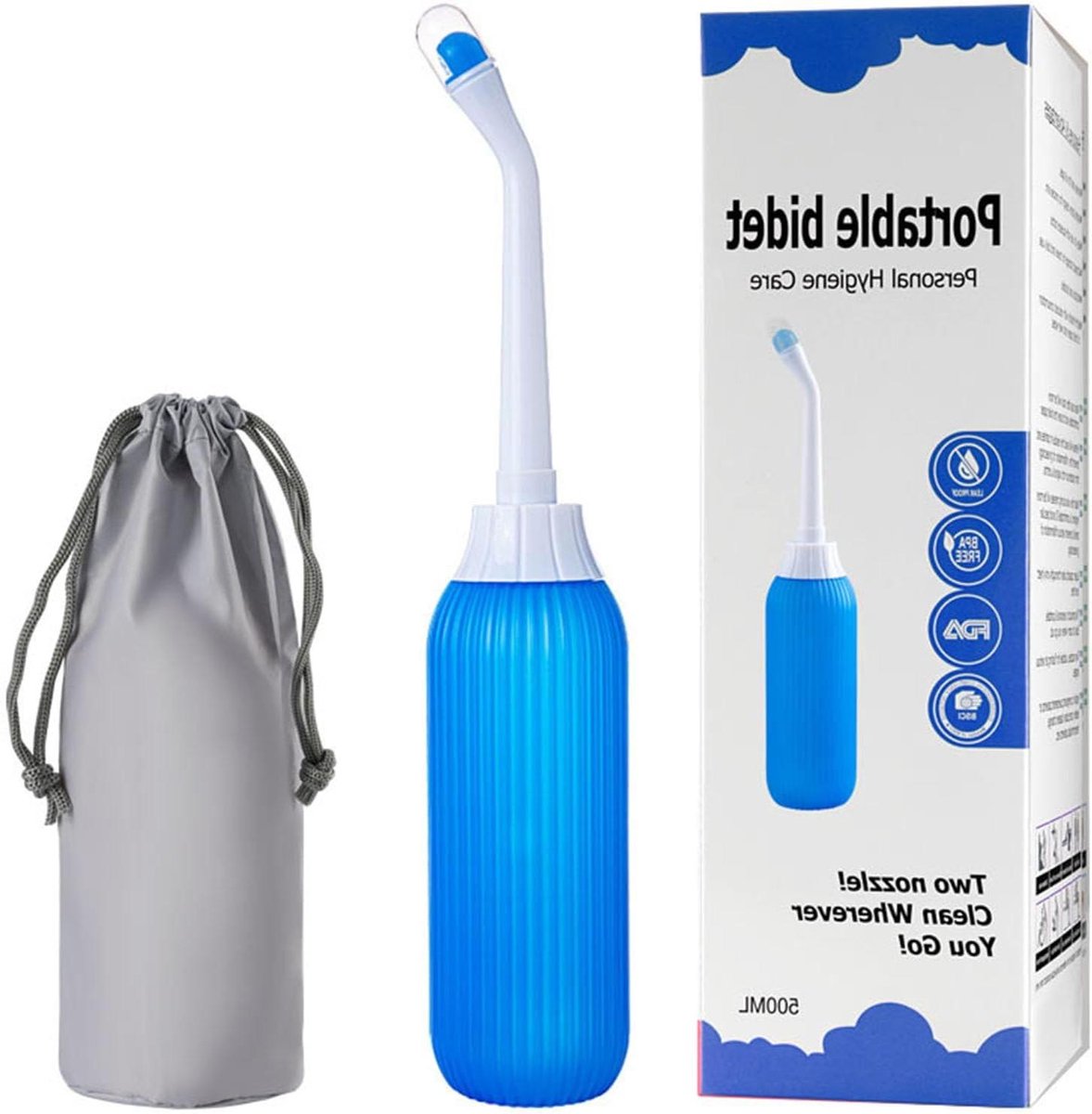 Draagbare Bidet Fles - Reis Bidet Vrouw - Persoonlijke Hygiëne - Dubbele Sproeikoppen - 500 ml - Blauw