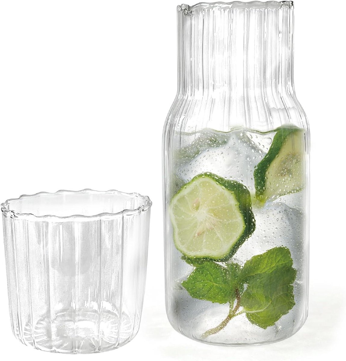 Nachtkastje Karaf - Waterkan Beker - Hydratatie Aan Bed - Druppelvrije Tuit - 16 Ounces - Transparant