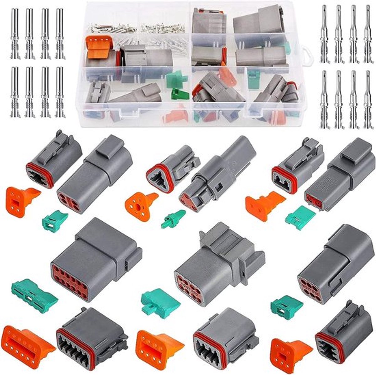 Sets Elektrische Kabelconnector - Waterdichte Connector Auto Motorfiets Vrachtwagen - Grijs - DT - 22-18 AWG - 6/8/12 Pinnen