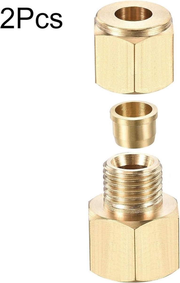 Messing compressiebuisfitting 8 mm G3/8 binnendraad, 2 stuks - Geschikt voor lucht, water, olie.