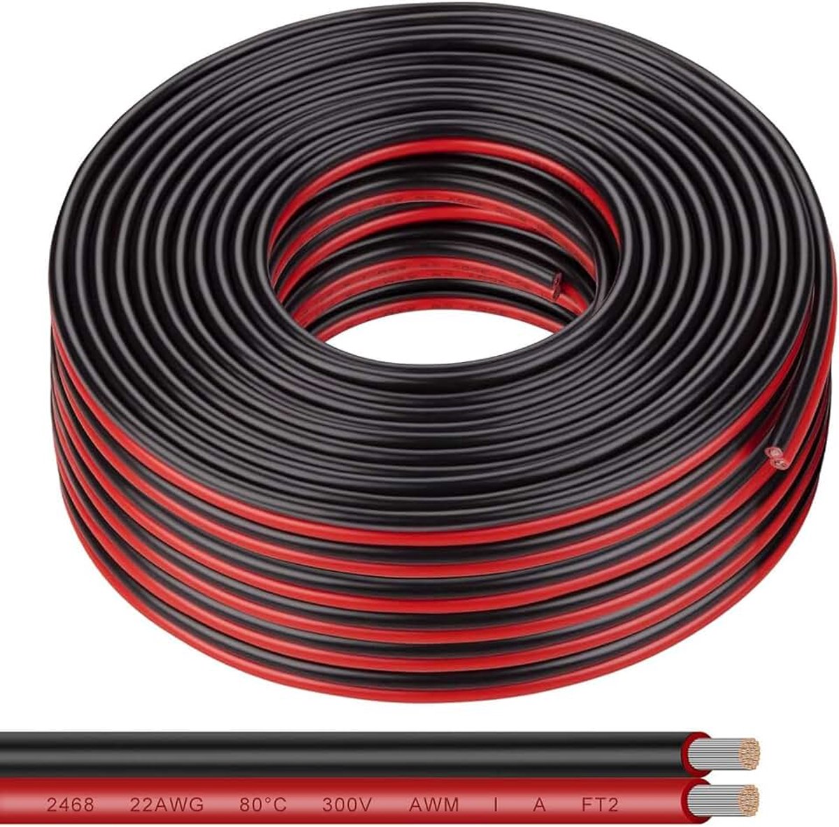 22AWG elektrische kabel, zacht, 12 V, 2 geleiders, elektrische draad, 20 m | Rood zwart draad auto voor led strip lamp strip en bedrading verlenging