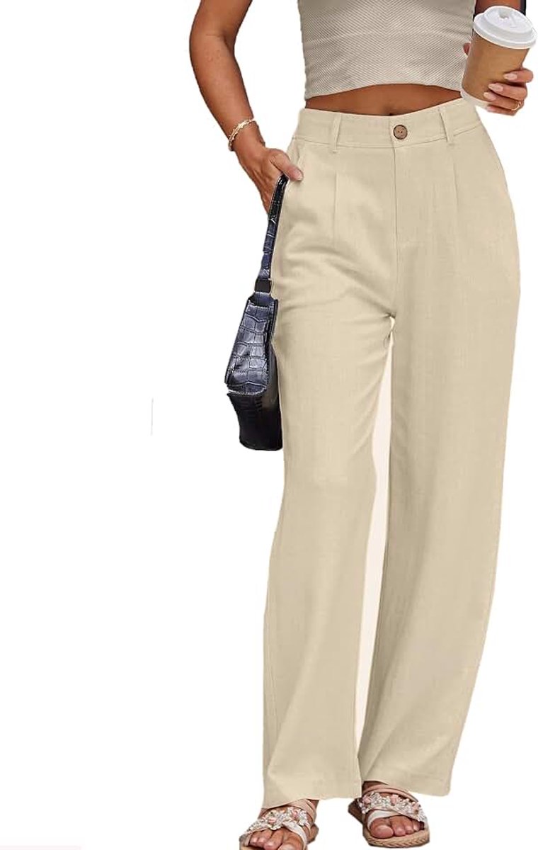 Broeken voor dames, chic, voor werk, casual, voor de zomer, zakelijk, recht, wijde pijpen, katoenen linnen broeken