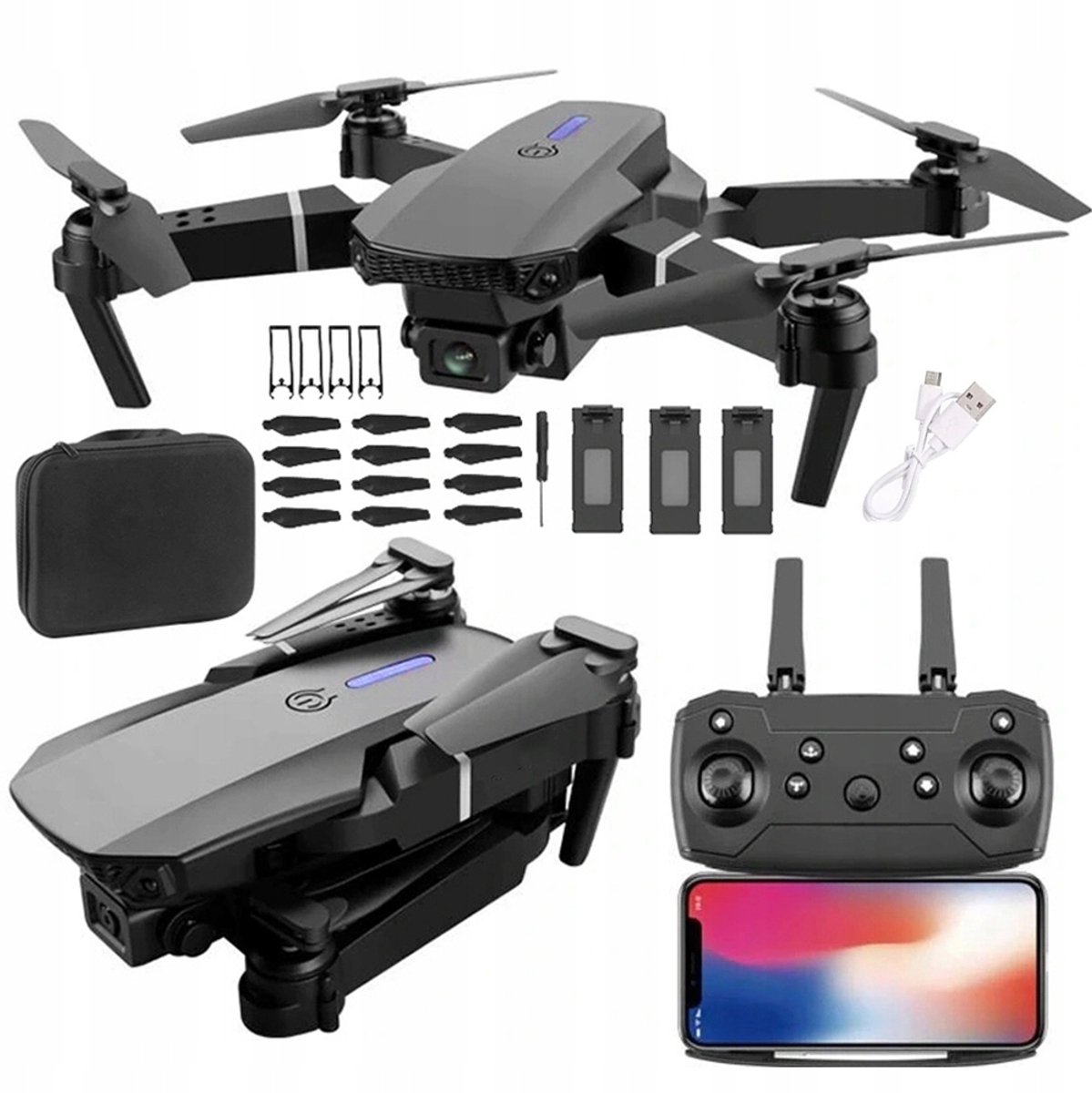 4K Drone met Dubbele Camera - Quadcopter - Opvouwbaar - Headless & Terugkeer - 3 Batterijen & Opbergtas - WiFi - Voor Kinderen Volwassenen en Beginners