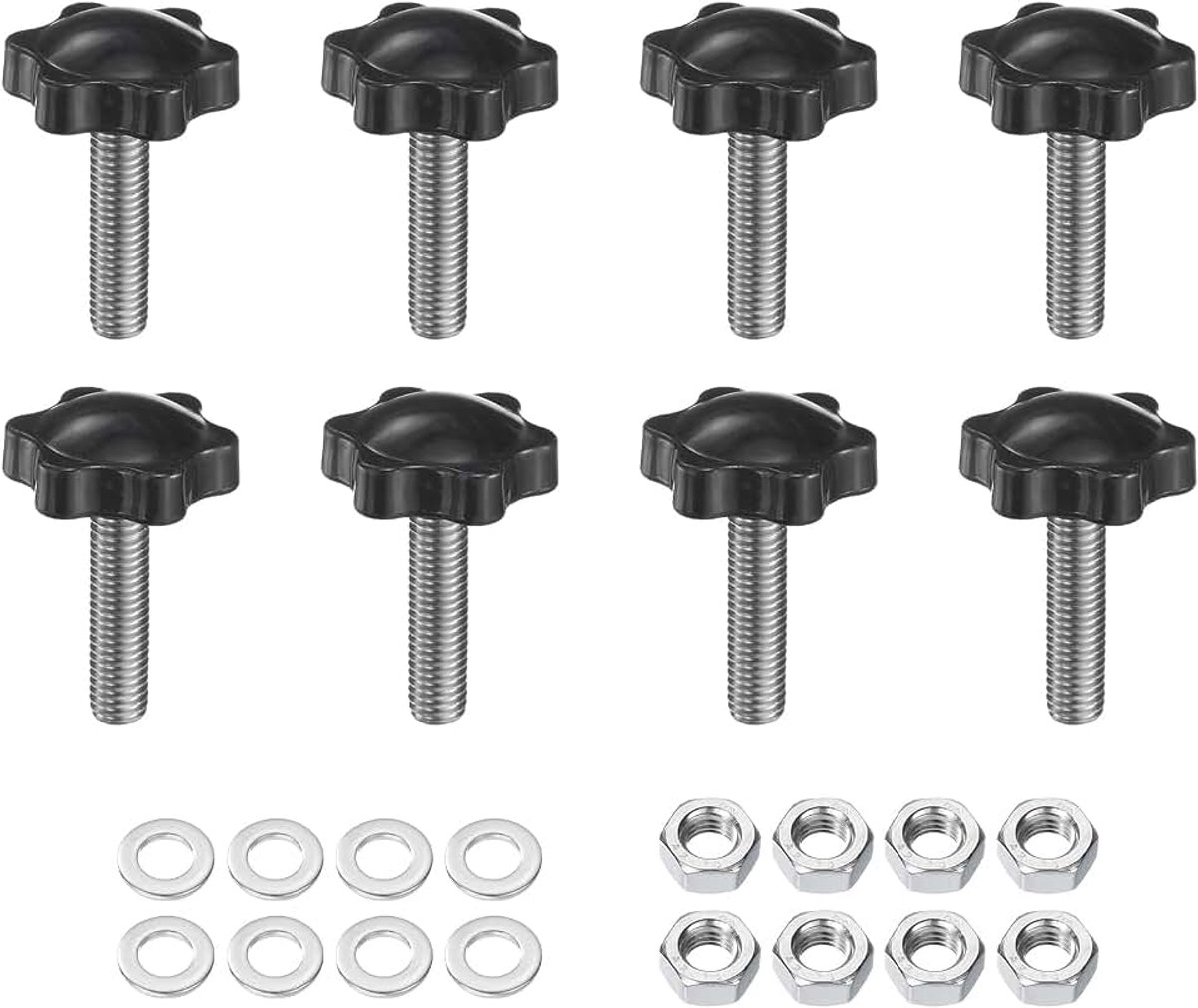 8 stuks kartelschroeven stergreepmoer M8 x 30 mm metrisch 304 roestvrij staal mannelijke schroefdraad 32 mm kartelmoer 6-sterren kunststof schroefdraadstift handknoppen handgrepen