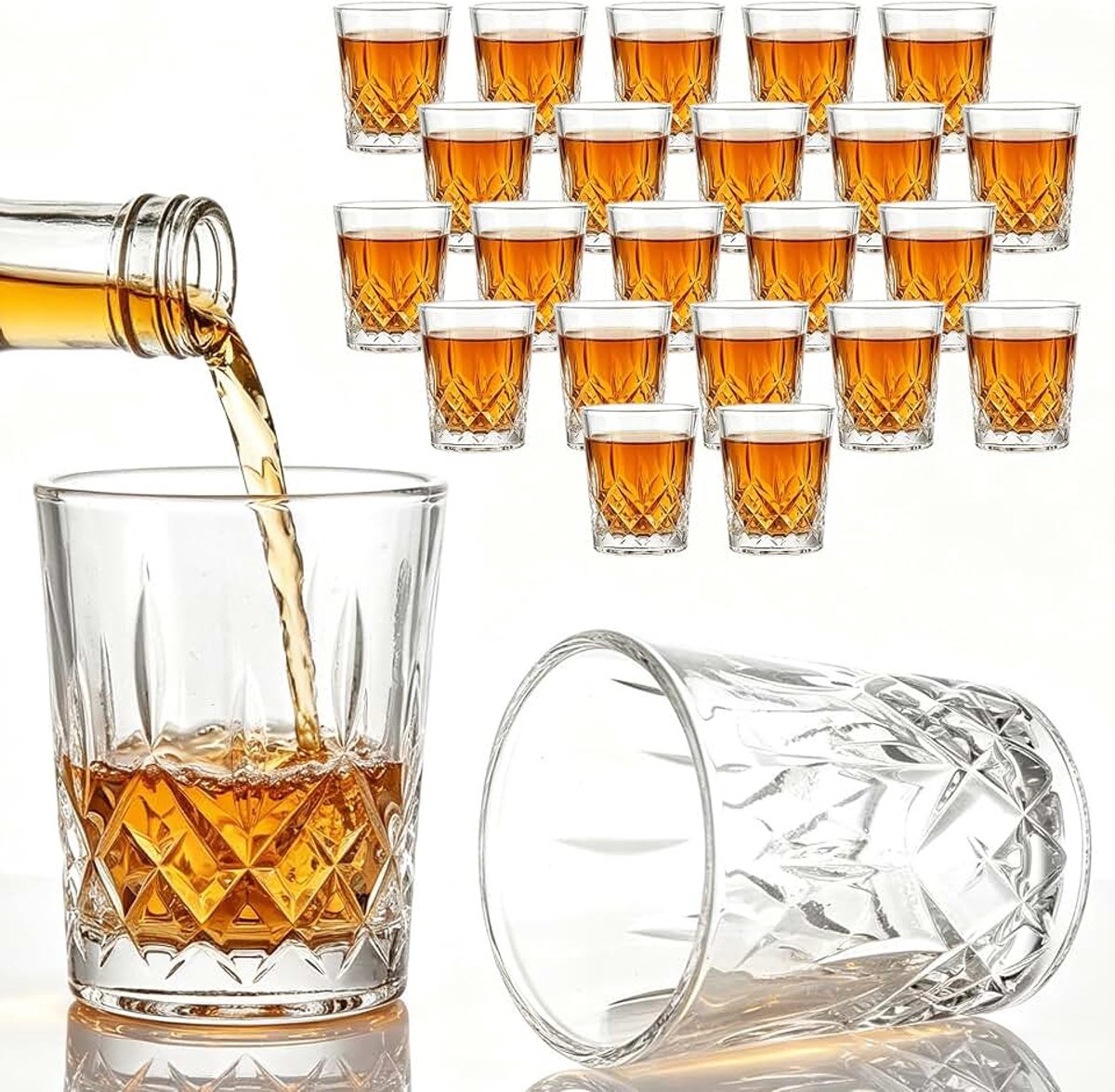 Shotglazen van glas met reliëfpatroon, borrelglazenset met zware bodem, likeurglazen voor wodka, ouzo, tequila, party en huisbar