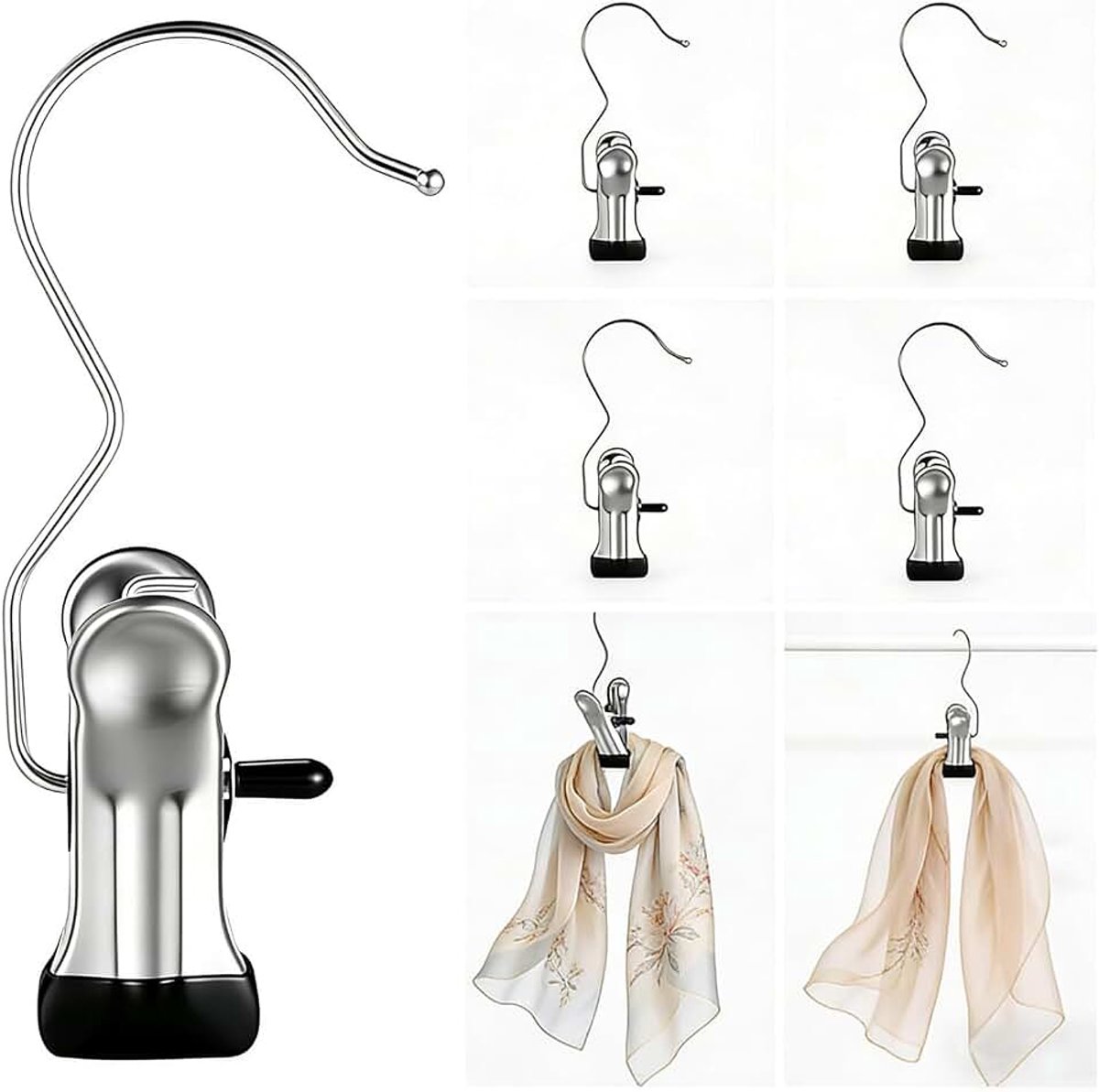 Wasknijpers met haak, roestvrijstalen kledinghaken, antislip kledinghangerclips, 360° draaibare klemhaak, metalen klemmen laarzenhanger voor washaak schoenen broekhaak schoenclips