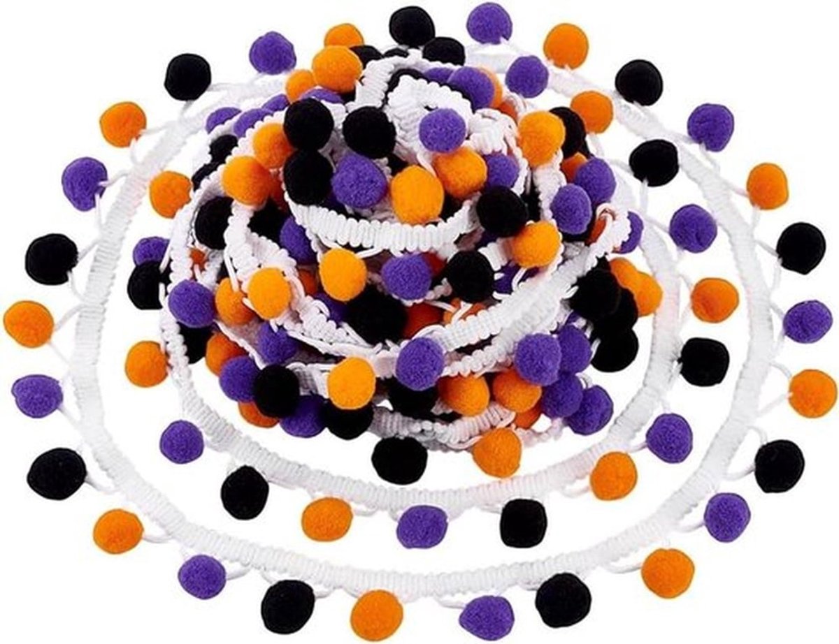 Halloween decoratie franjes met kwastjes - 25 mm - Groen en Rood - Breed franje voor kleding en jurken