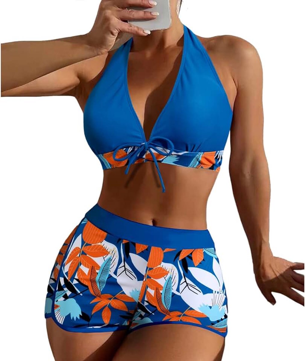 Bikiniset voor dames, hoge taille, tweedelig badpak, push-up-pads, badpak, crossover, bovenstuk, triangel, strandmode, sportief, badmode voor vrouwen