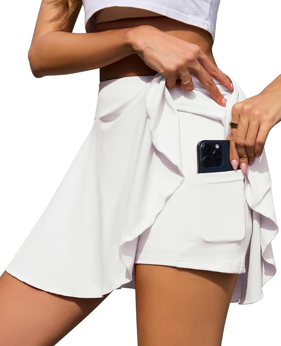 Tennisrok voor dames, met shorts en zakken, sportrok, geplooid, golfrok, hoge taille, mini-skorts, rok voor training, hardlopen en vrije tijd