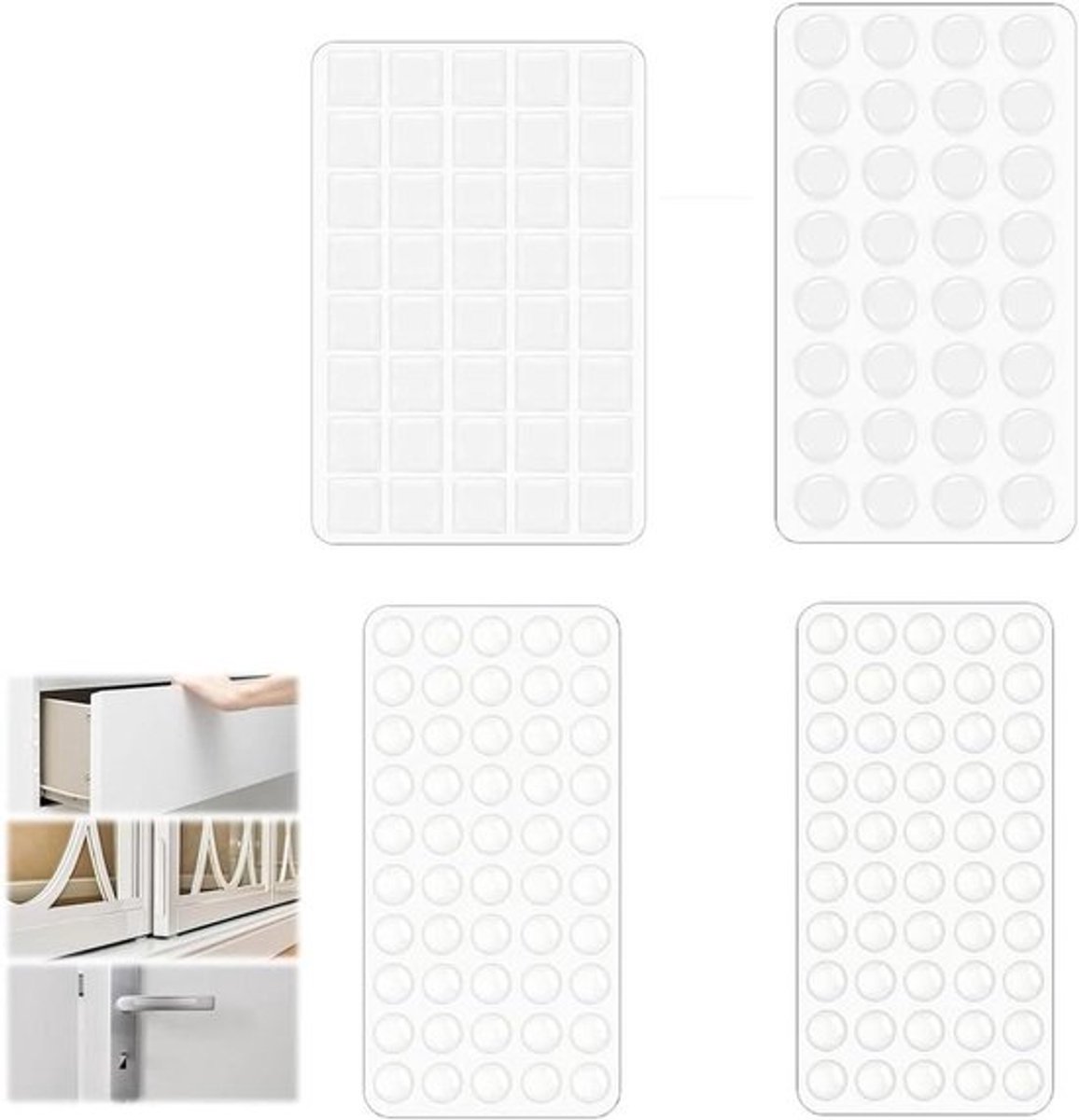 Transparante rubberen meubelbuffers - 172 stuks, zelfklevende voetjes voor deur, laden, kasten, notebooks - 4 maten incl. elastische buffers.