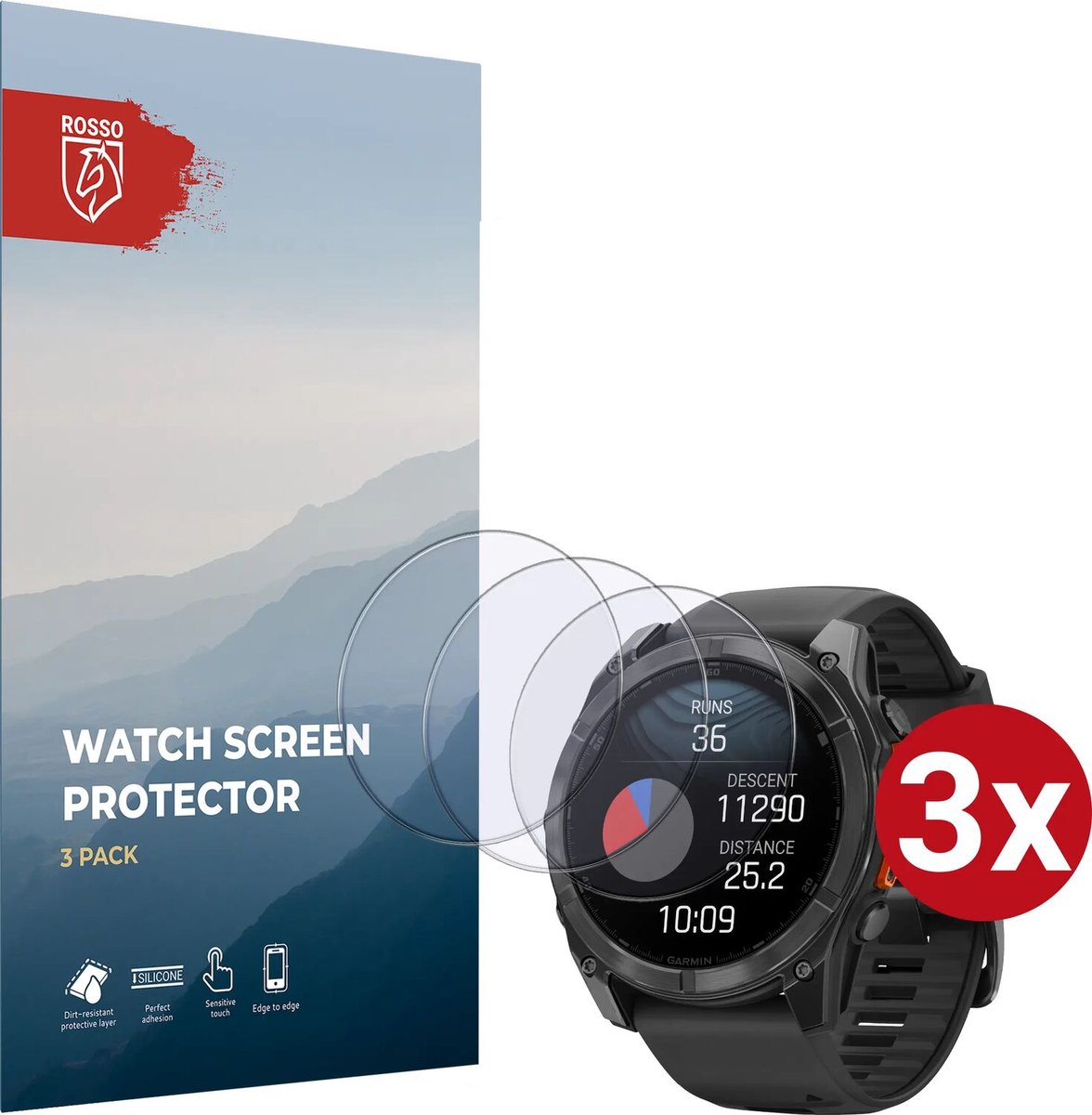 Rosso 9H Tempered Glass - Screen Protector Geschikt voor Garmin Fenix 8 51MM - 3-Pack