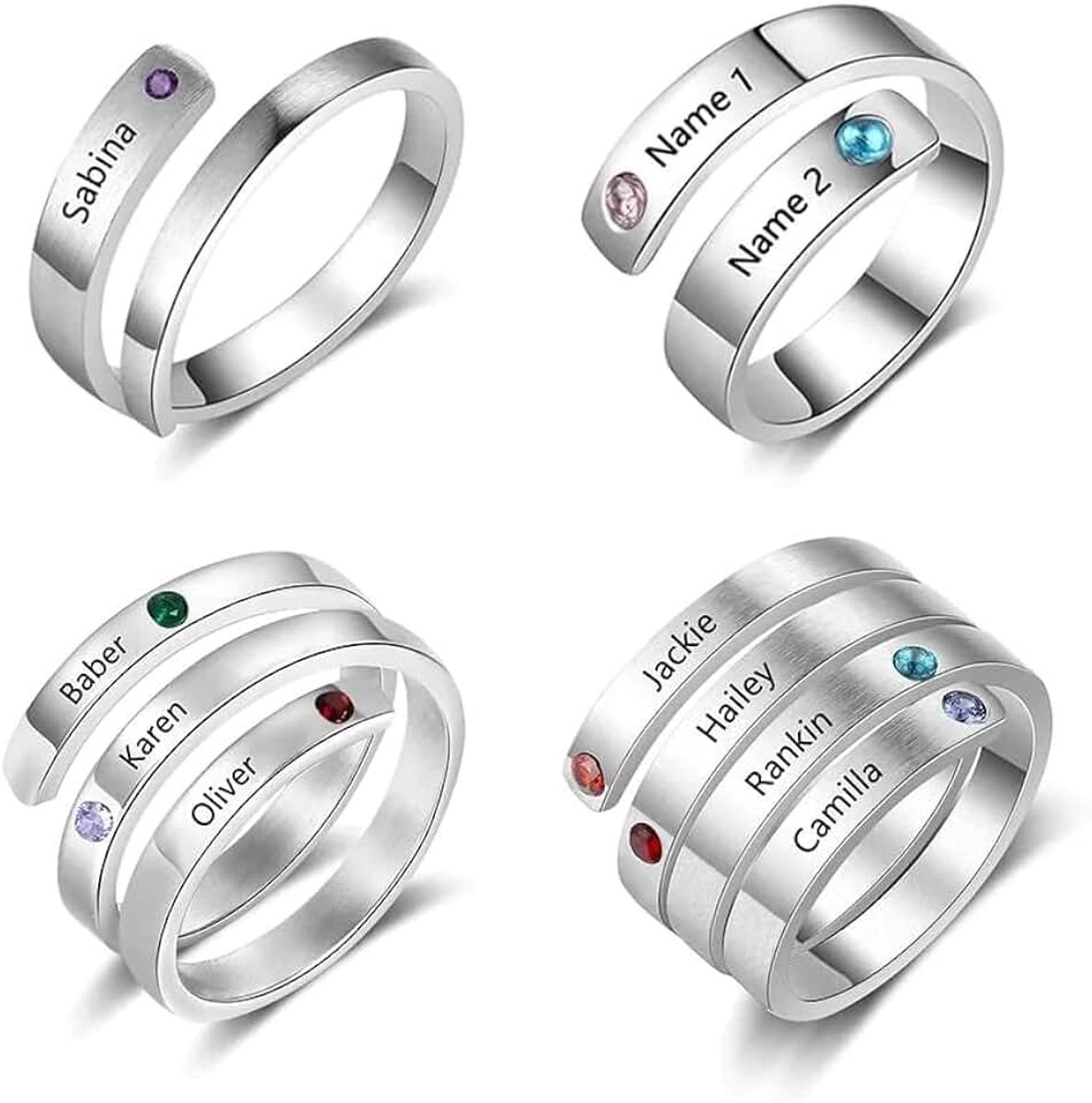 Custom Gegraveerde Birthstone Ringen voor Vrouwen 2 Namen-Gouden kleur Resizable Verenigde Staten, Goud