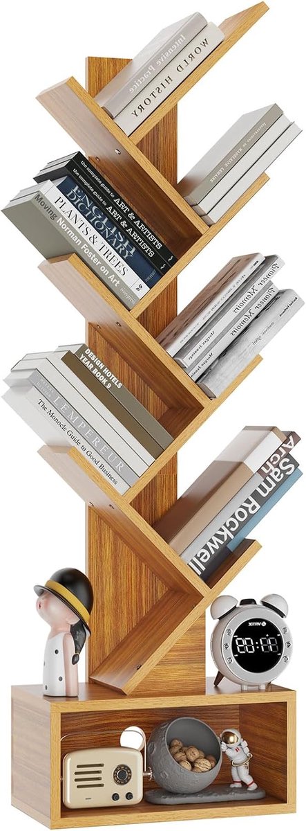 Boekenkast boomvormig 6 lagen ruimtebesparend opbergrek met kubusvakken modern design voor boeken decoratie woonkamer kantoor houtkleur 112 cm
