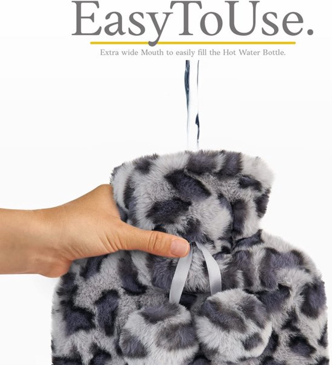Winter kruik, zachte handwarmer, kruik met luipaardprint, afneembare en wasbare handwarmerzak - zwarte luipaardprint