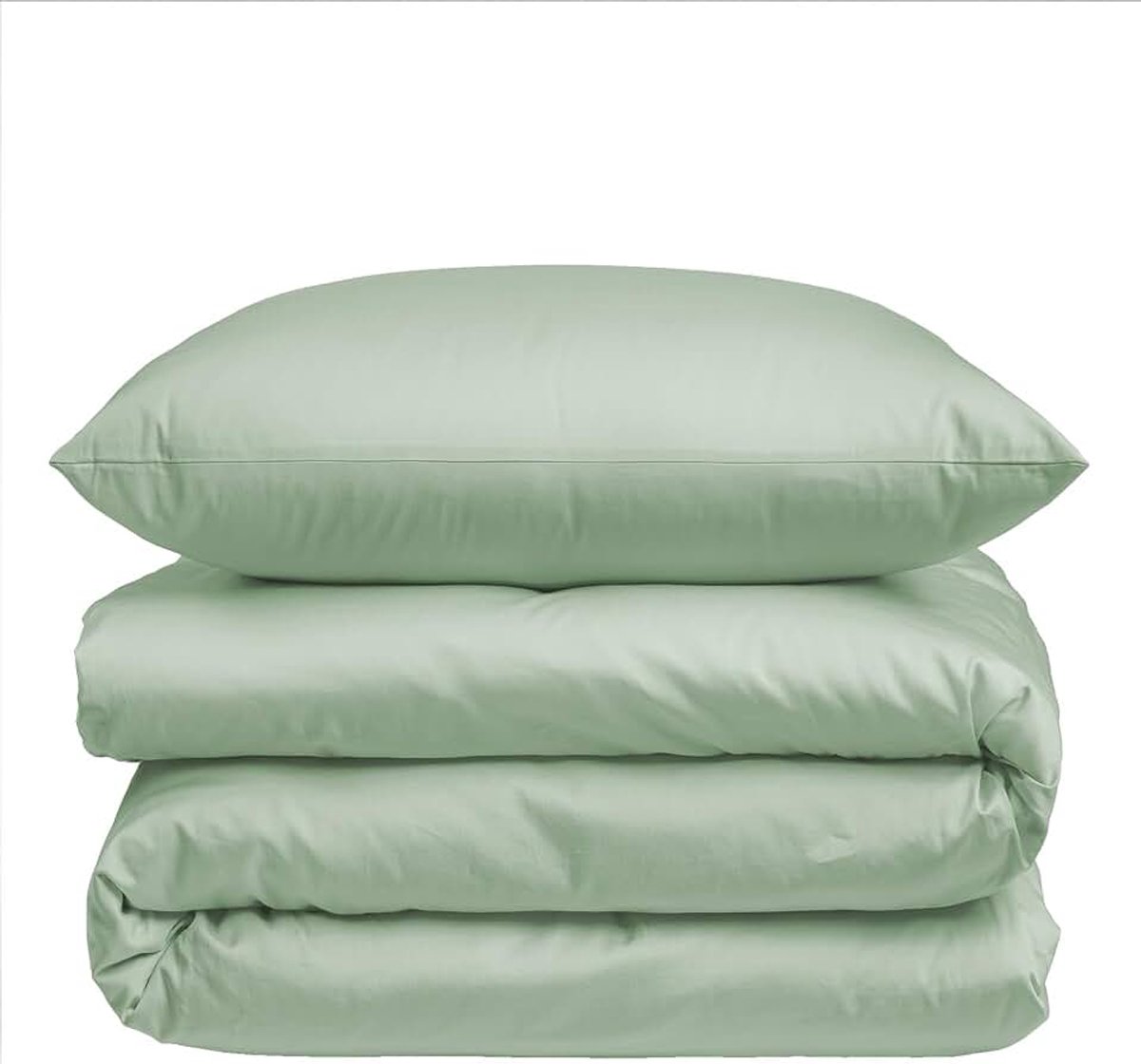 Katoenen satijnen dekbedovertrek 140 x 220 cm + 2 kussenslopen 50 x 70 cm - beddengoedset met fijne ritssluiting - kleur celadon groen