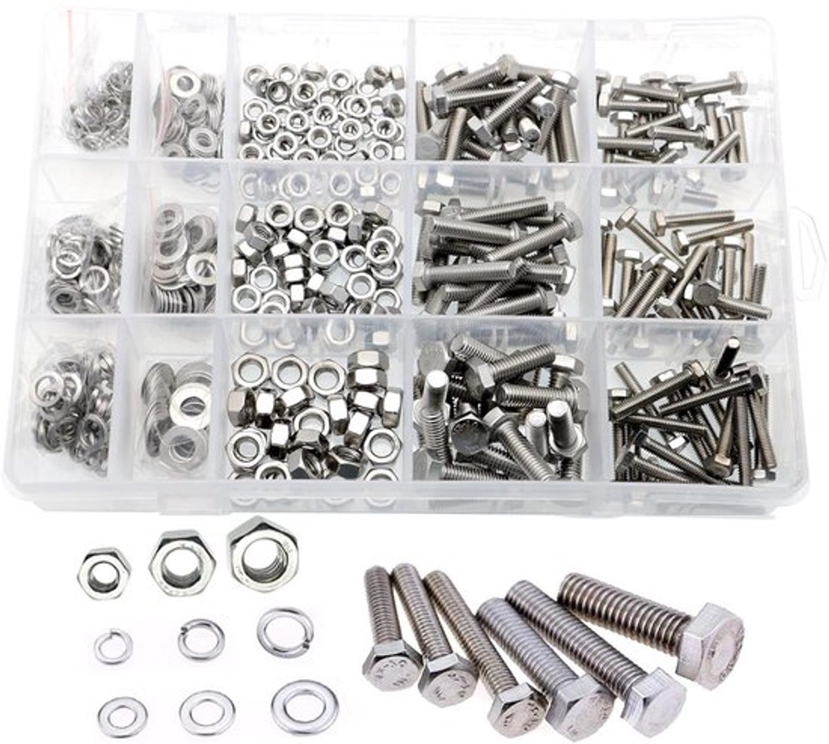 Roestvrij Staal Schroef Bouten Assortiment Kit met Platte Zeskantkop - 550 stuks
