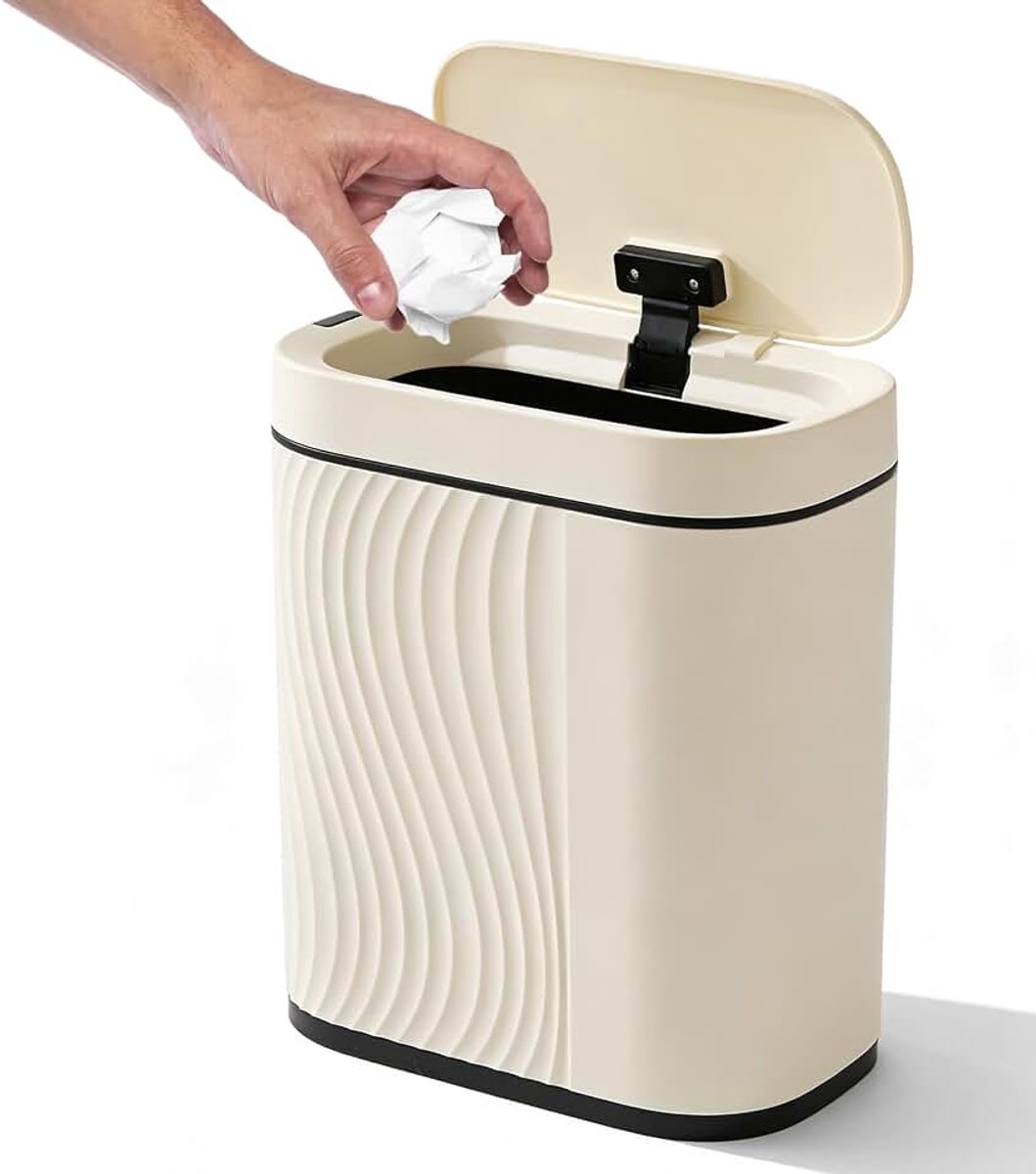 Vuilnisemmer met sensor, 8 liter, automatische afvalemmer met deksel, geurdichte afvalemmer voor badkamer, keuken en kantoor, stil en waterdicht, wit