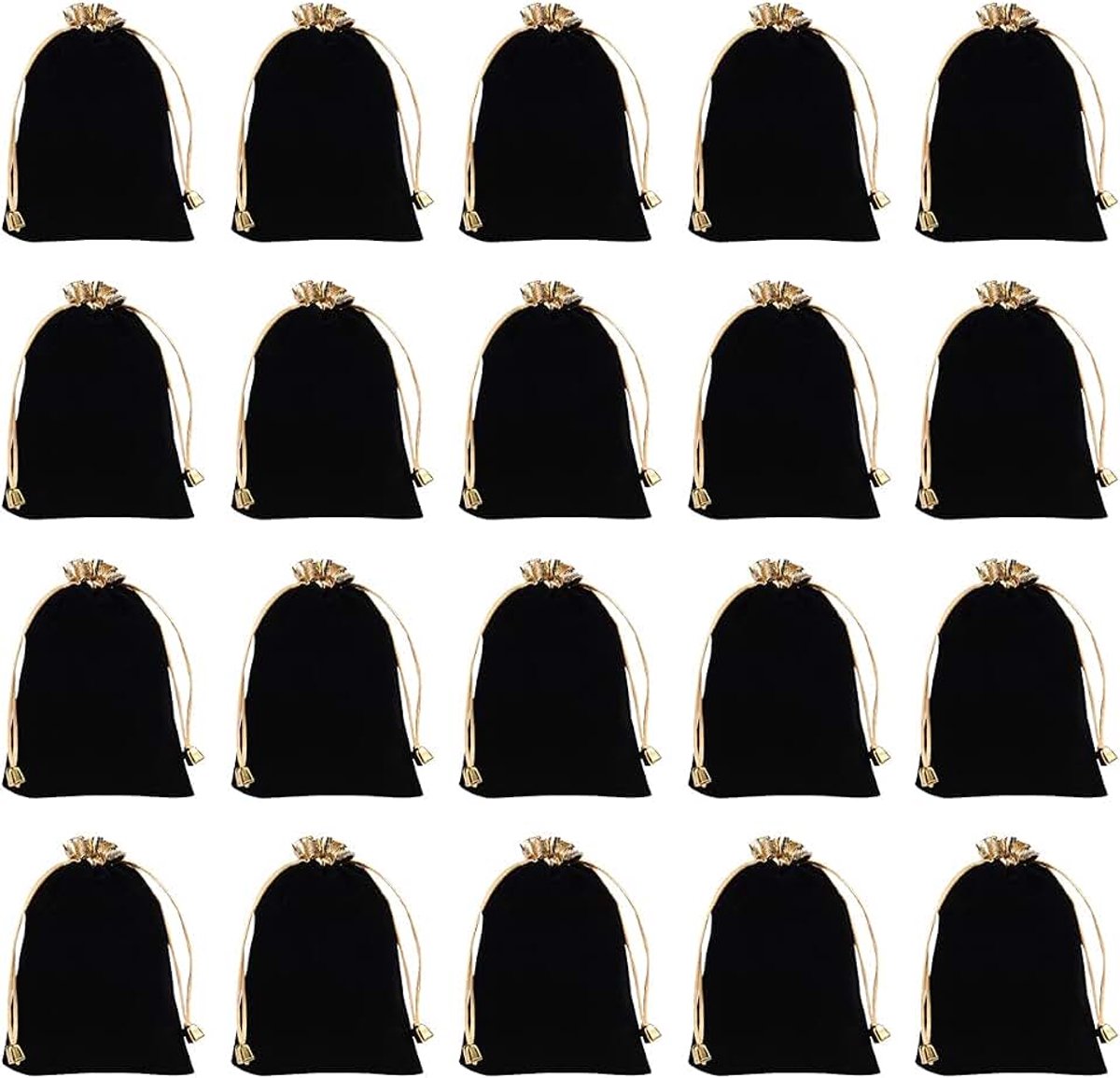 20 STKS Fluwelen Present Tassen Gouden met Trekkoord Snoep Verpakking Tas voor Bruiloft Party Verjaardag Kerstmis 4.7x6 Inch (zwart)