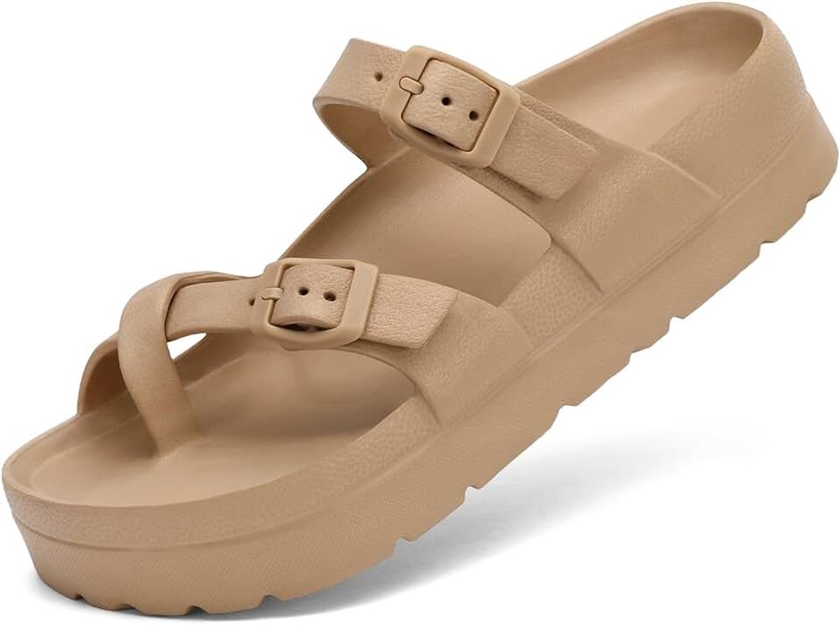 Zomersandalen voor dames, orthopedische sandalen voor dames, comfortabele folies, dikke zolen, platte sandalen met verstelbare gesp en ultra kussen