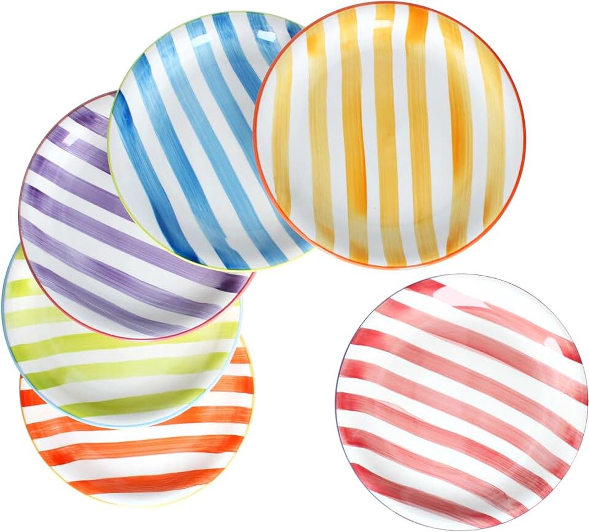 Summer Stripes 6-delig set eetborden I Ø 26,6 cm I aardewerk eetborden met kleurrijke strepen voor 6 personen I grote borden voor hoofdmaaltijden, voor het grillen & Co