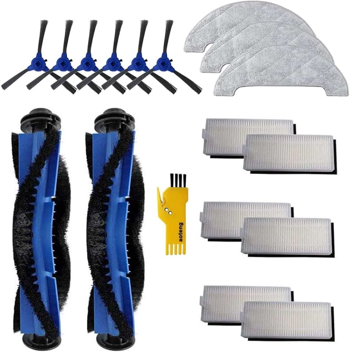 Vervangende accessoiresset voor Ultenic D5s Pro D5s Pro+ D5s D5 robotstofzuiger 17 pakketten 2 hoofdborstels & 6 filters & 6 zijborstels & 3 dweildoeken