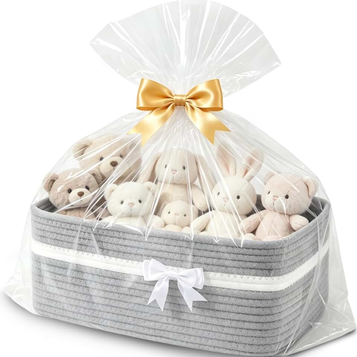 Geweven opbergmand, geschenkmand, leeg | Katoenen organizer voor handdoeken, snacks, gevlochten mand, opbergmand voor kinderkamer, 34 x 25 x 15 cm (grijs)