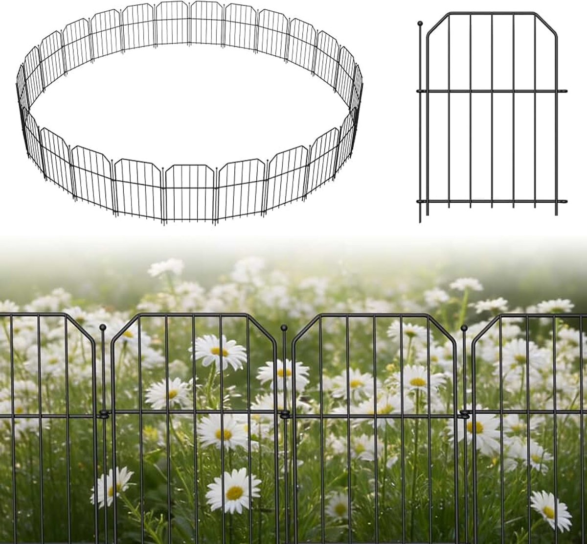 Tuinhek, metaal, 25 x steekhek, 40 x 28 cm, decoratie, roosterhek, insteeksysteem, zonder graven, omheining voor honden, weerbestendig, tuinhek, complete set voor tuin, binnenplaats, bloembed