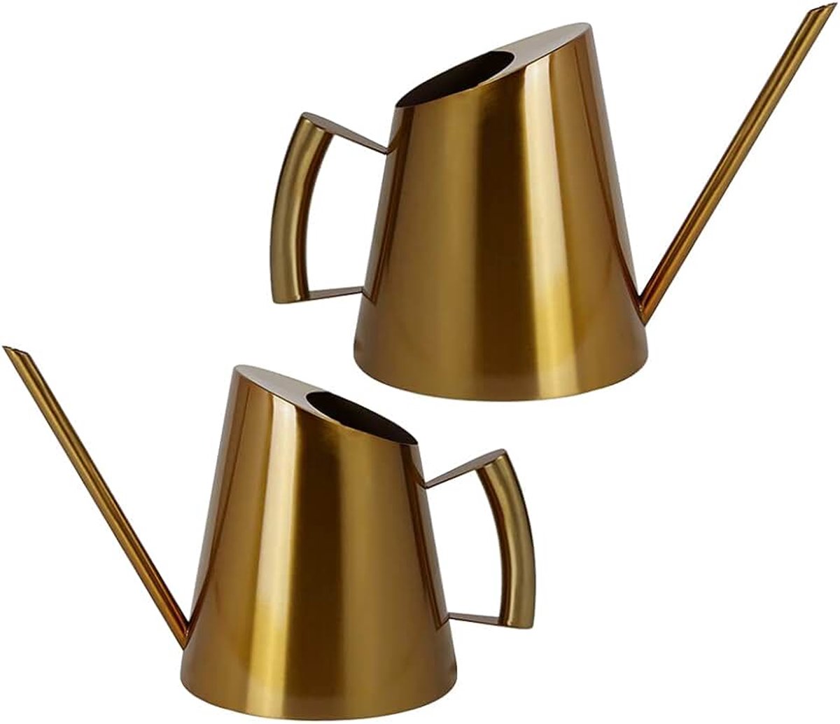 Gieter metalen kleine bloemgietkan tuingieter gouden gieter roestvrij staal gieter binnen en buiten lange mond waterkan kamergieter bloemenkan ontwerp kan kamerplanten tool (1300ml)