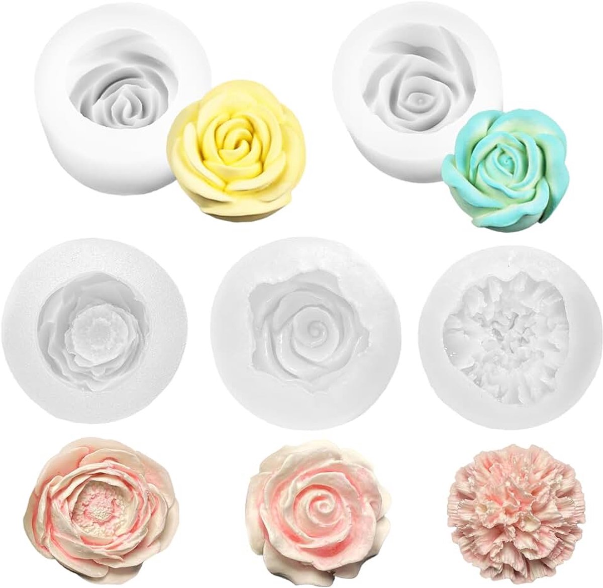 5 stuks siliconen vormen, bloemen, grote kaarsen, siliconen vormen, 3D-siliconenvormen, gietvormen, bloemen, roos, gietvormen voor doe-het-zelf geurkaarsen, zeep, gips, harshandwerk