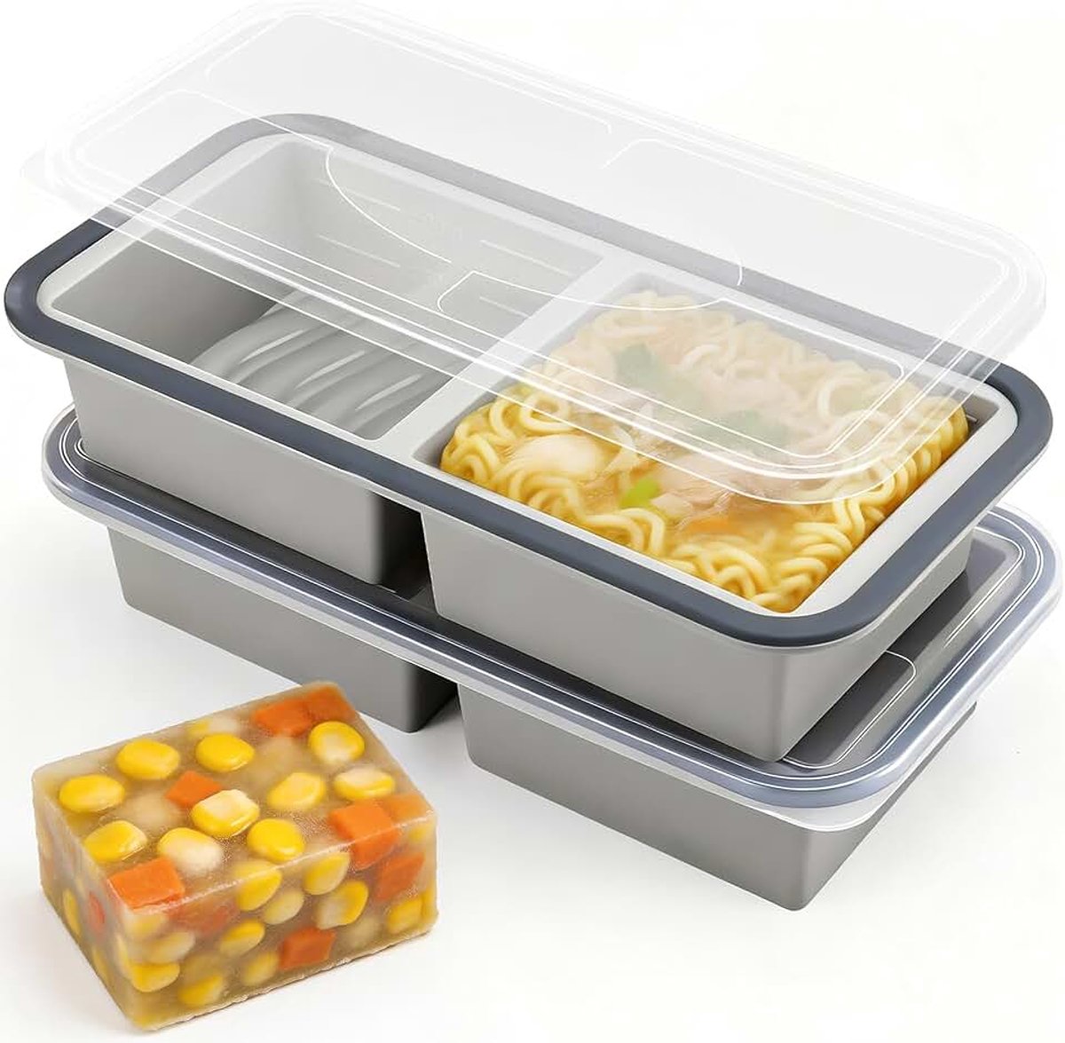 Vriescontainer, 2 stuks souper cubes, ijsblokjesvorm, siliconen vriesvorm, voor soep, invriezen, extra grote siliconen vorm invriezen met deksel voor soep, bouillon, saus, ijsblokjes (500 ml)