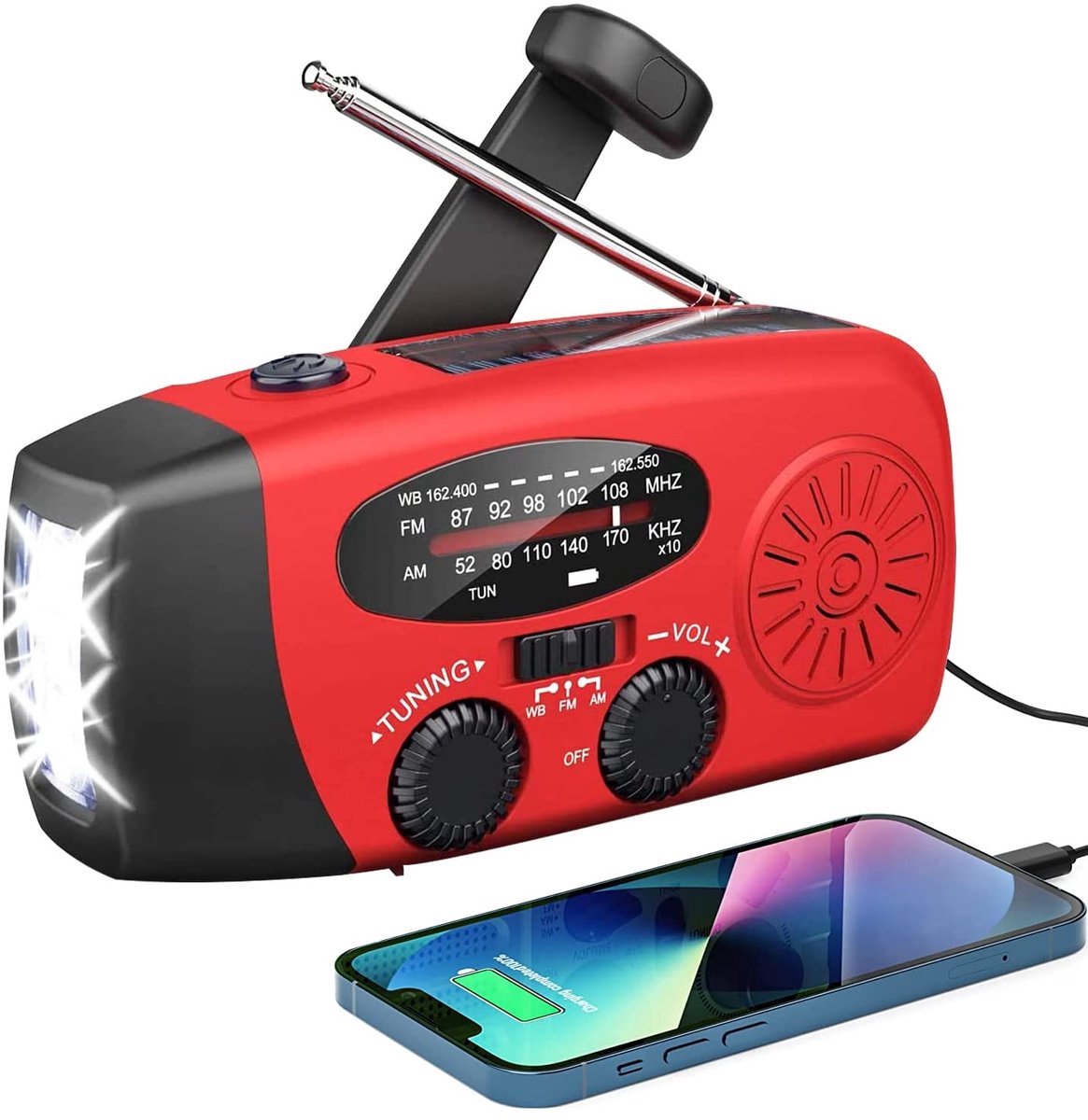 Casalora Noodradio Draagbare - Solar & Dynamo, AM/FM - 2000 mAh Powerbank - LED Zaklamp & SOS Alarm - Voor Camping, Outdoor en Noodsituaties