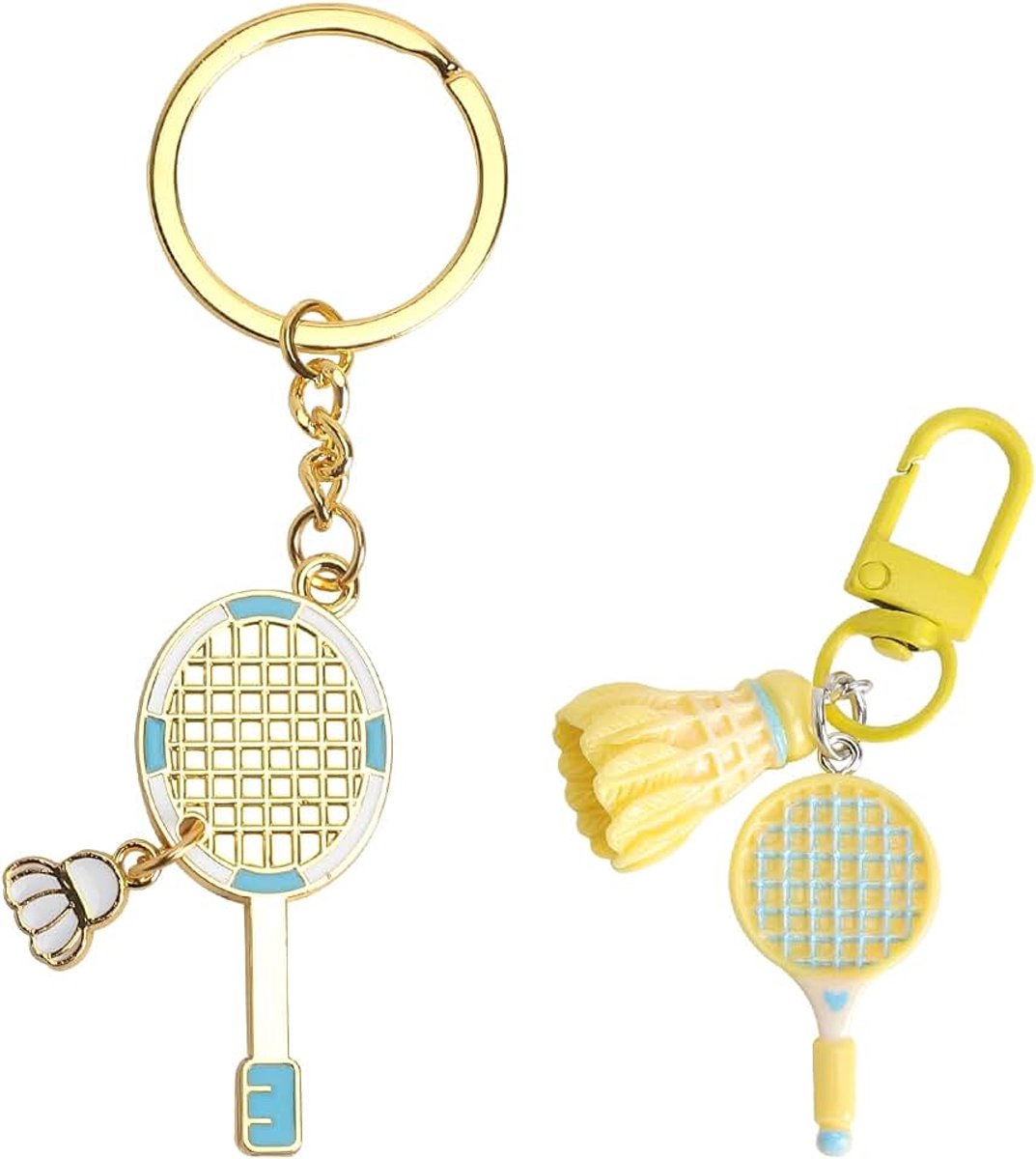 Mini-badmintonrackets, cadeau, metalen sleutelring met dubbellaags, creatief design voor collega's, voor badmintonliefhebbers, voor tas of autosleutel