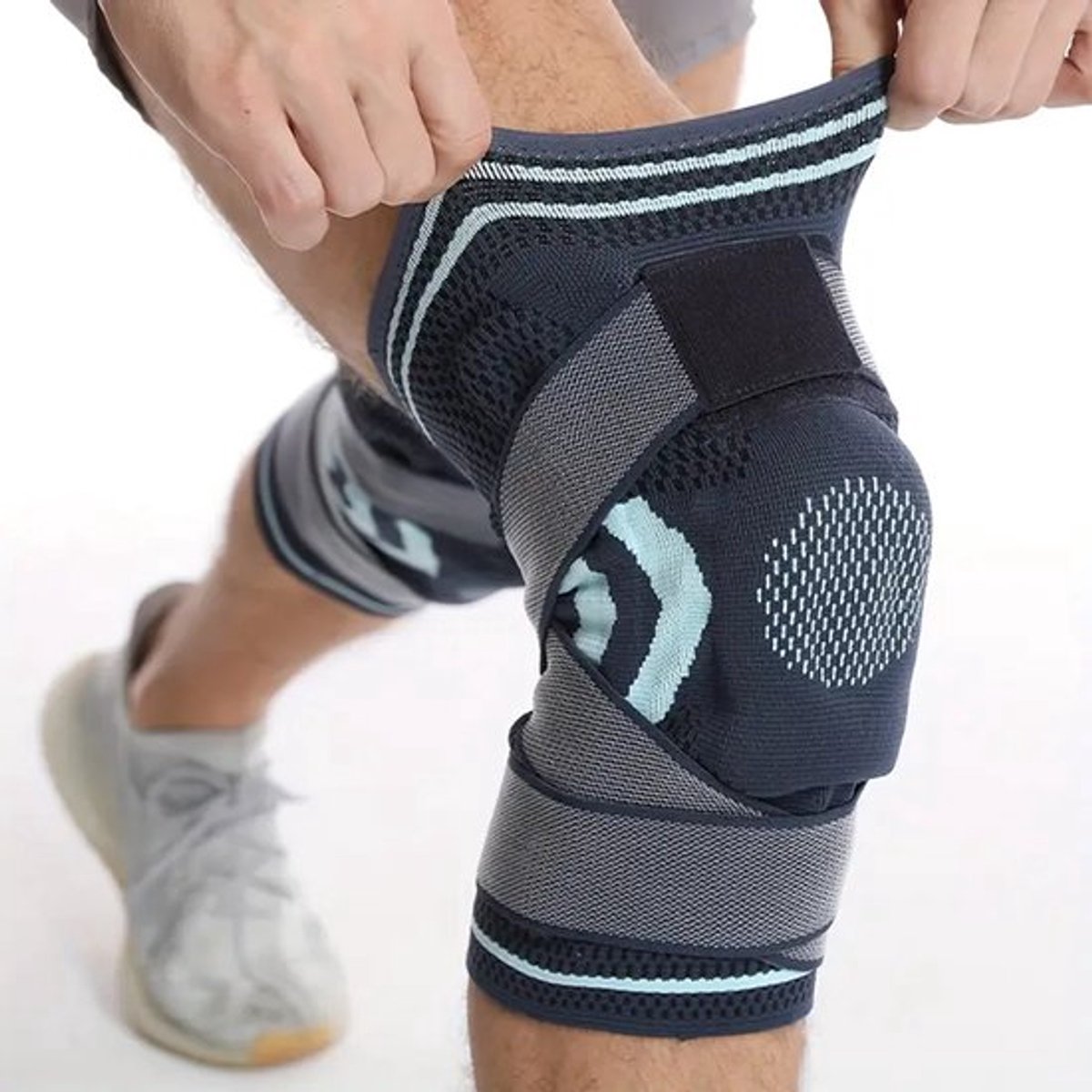 1 stuk verstelbare kniebrace, kniebeschermer met gelpad en zijstabilisator, geschikt voor fitness, gewichtheffen, fietsen, warming-up, unisex, geschikt voor 130-160 catties
