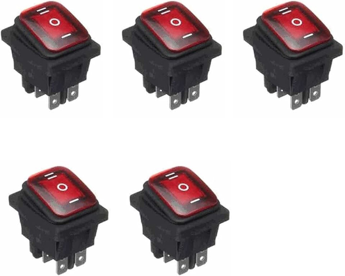 5 STKS LED Waterdichte Tuimelschakelaar 12V AAN/UIT/AAN 3 Positie Tuimelschakelaar Toggle Knoppen 6 Pins voor Auto Boot Truck-KCD4 Rood