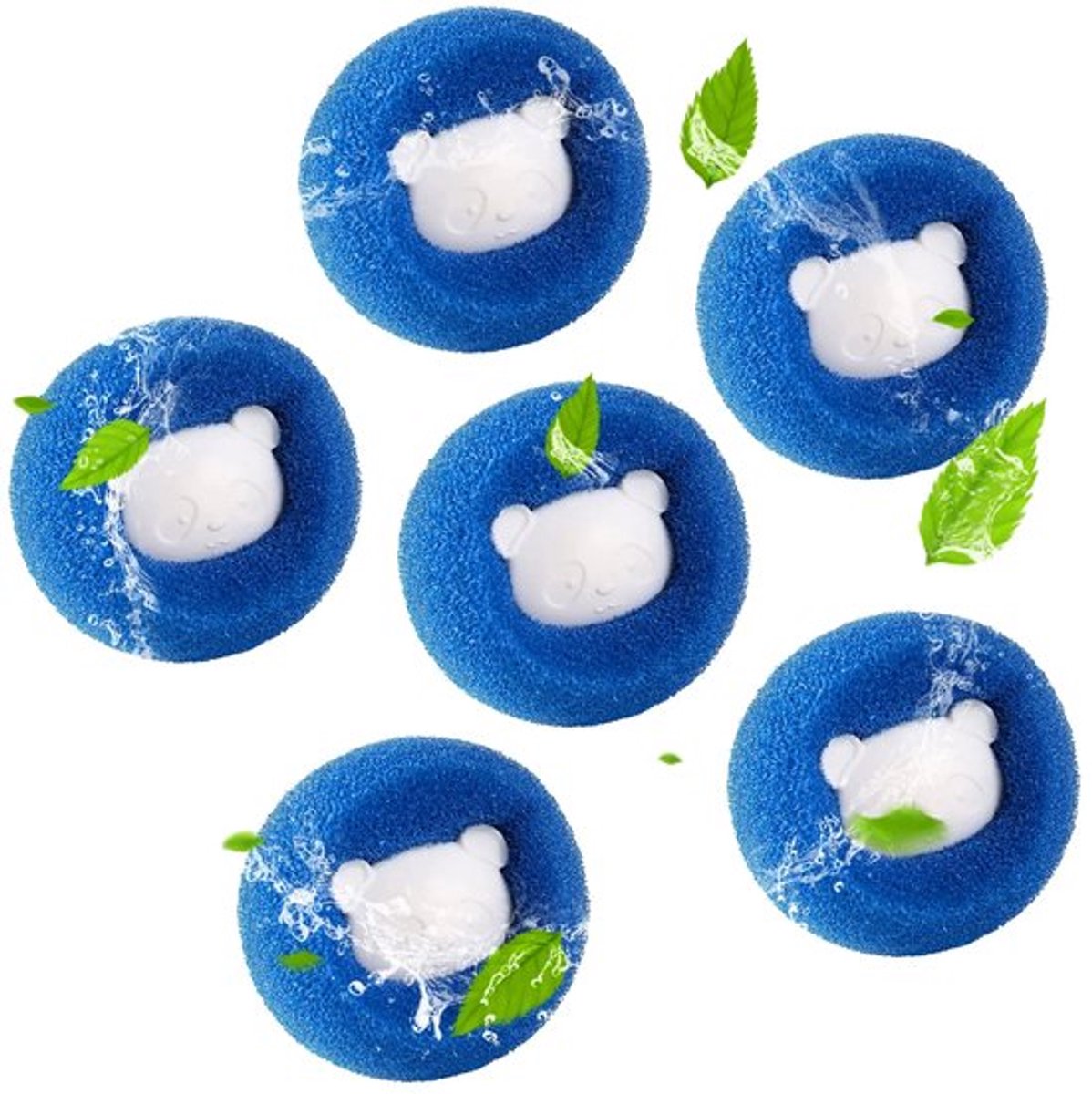Wasmachinehaarverwijderaar, haarverzamelaar voor wasmachine, pluizenverwijderaar, anti-klit wasballen, verwijdert dierenhaar en pluisjes (6 stuks) (blauw)