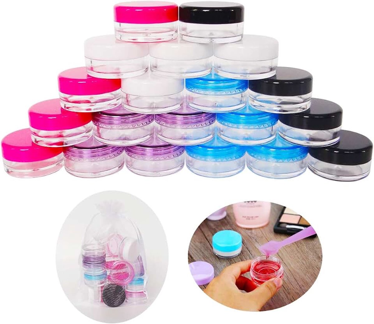20 stuks 5 g monsterpotjes nailart, 5 ml, lege doos, cosmeticapotjes, schroeven, doorzichtige potjes, mini-blikjes met schroefdop voor cosmetica, lippenbalsem, zalfpoeder, monsters